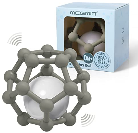 MCGMITT Baby Rassel Beißring Spielzeug für Babys 3 6 9 12 Monate zu greifen und zu kauen, weiche Silikon Sensory Beißring Bälle Shaker Spielzeug Geschenke für Neugeborene Kleinkinder (Graugrün)