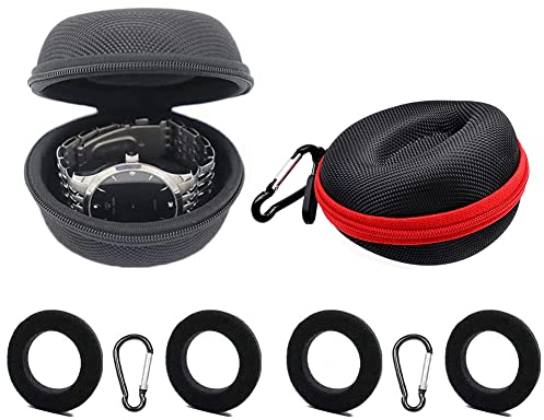 TTBDDM 2 Stück Reise Watch Case, Tragbare Uhrenbox, Single Uhrenbox, Einzelne Uhrenbox, mit 2 Karabiner und 4 Schwamm, zur Aufbewahrung von Uhren, Kopfhörern, Halsketten, Ringen (Schwarz, Rot)