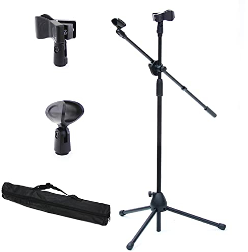 Mikrofonständer, Mikrofon Ständer, Mikrofon Halterung, Mikrofonhalter, Verstellbarer Mikrofon Stativ, mit Mikrofon-Clip-Halter und tragbarer Tasche, für Gesang, Besprechung, Rede und Bühne