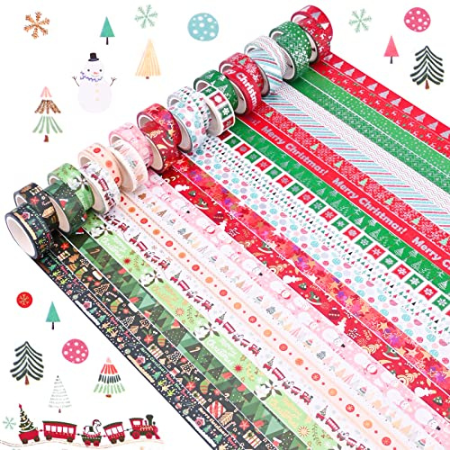22 Rollen Weihnachten Washi Tape Set 15mm DIY Masking Tape Dekorative Washi Tape mit Mehreren Mustern Urlaub Weihnachten Ästhetisches Washi Tape Aufkleber Japanisches Papier Klebeband für Scrapbooking