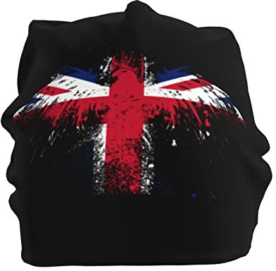 Lsjuee Eagle United Kingdom Flag Slouchy Beanie Mütze für Herren Damen, Baggy Skull Cap Winter Ski Strickmütze Schwarz