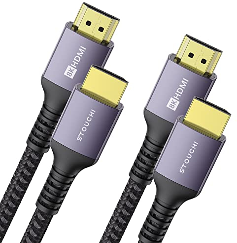 Stouchi Câble HDMI 2.1 0,5m, 8K Ultra HD 48Gbps Haute Vitesse 8K60 4K120 144Hz RTX 3080 eARC HDR10 4:4:4 HDCP 2.2&2.3 Dolby Compatible avec Fire TV/Roku TV/PS5/Xbox Series X/Samsung/Sony/LG,2 Paquets