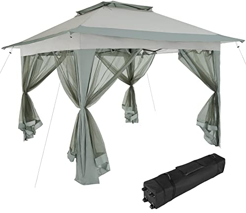 tectake® Carpa Repelente al Agua, Estructura de Acero, Cenadores para Jardin, Mosquiteras, Carpa Playa, Pergolas de Jardin Exterior, Toldo Camping - 364x364x294 cm Gris Oscuro