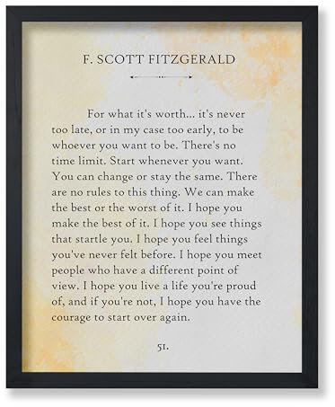Poster Master Poster For What Its Worth – F. Scott Fitzgerald Druck – Buchseite Kunst – Literarische Kunst – Geschenk für Männer und Frauen – Minimale Dekoration für Schlafzimmer, Wohnzimmer oder