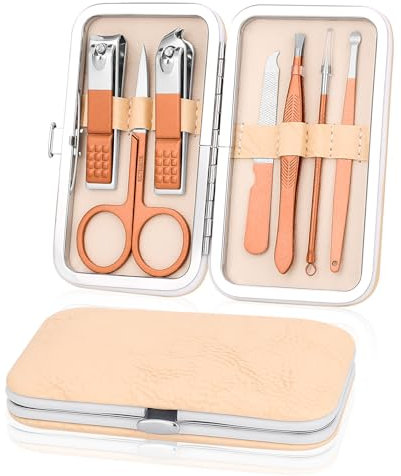 Manicure Set-Stainless Steel Nail Care Set-Professional 7 in 1 Ingrown Toenail Clipper Grooming Tool-Pedicure Kit & Toe Nail Cutter-Thick Nail Scissors Toiletries with Cuticle Trimmer (Rose Gold)