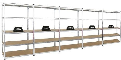 PROREGAL Mega Deal | 5X Schwerlastregal Giant Ragnar | HxBxT 200x120x50 cm | Fachlast 175kg | Verzinkt | Garagenregal Kellerregal Werkstattregal Lagerregal Steckregal