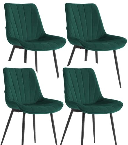 Colenis Lot de 4 Chaises de Salle à Manger en Velours Vert avec Pieds en Métal Noir Design Moderne et Confortable pour Cuisine Salon et Bureau, Lesedi