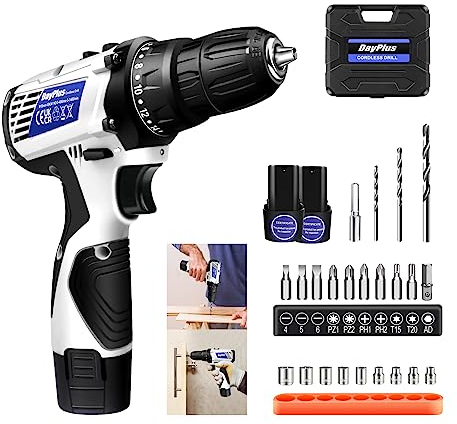 Akkuschrauber 12V Akku Bohrschrauber mit 2×1,3Ah Akkus 45Nm Drehmoment 18+1 Drehmomentstufen, 2 Gang Akku Bohrmaschine, LED-Licht, Akku Schrauber für Heimwerker und Bohrwände, Holz, Metall