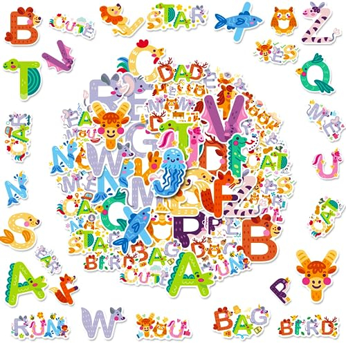 100 Stück Buchstaben Aufkleber, Tiere Sticker, Aufkleber Kinder, Selbstklebende Buchstaben für DIY Dekoration, Scrapbooking Verschönerung
