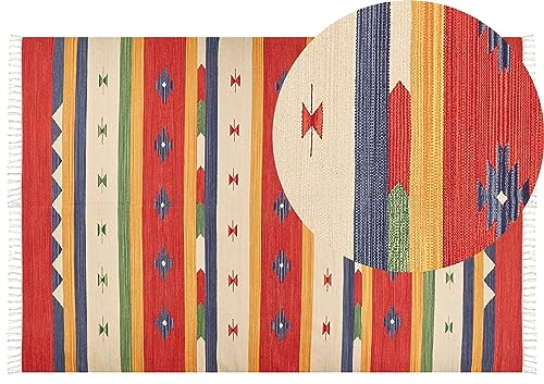 Beliani Kelim-Teppich Baumwolle bunt 200x300 cm handgewebt geometrisches Muster Alapars