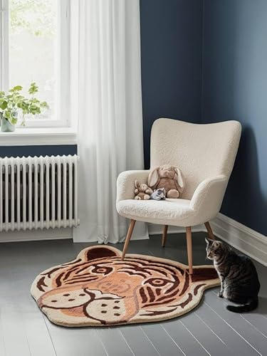 RugVista Fun Tiger Kinderteppich, 100 x 100 cm, Coral | Niedriger Stapel, Nur chemische Reinigung, Oeko-Tex 100, Ohne gefährliche Chemikalien, Kinderzimmer