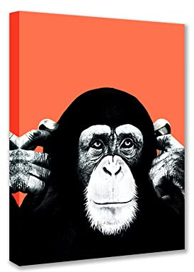Art Work for Home Walls Banksy Chimp Pictures Hear No Evil Monkey Paintings 1 Panel Canvas Pop Art Modern Artwork Home Decor for Living Room Wooden Framed Stretched Ready to Hang 30 x 40 cm