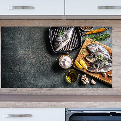 INDIGOS UG Küchenrückwand - Fisch - 60x60 cm ESG Echtglas Bedruckt - mit Bild - Motiv - Küche - Rückwand - Glasplatte - Spritzschutz - Herd - Ofen