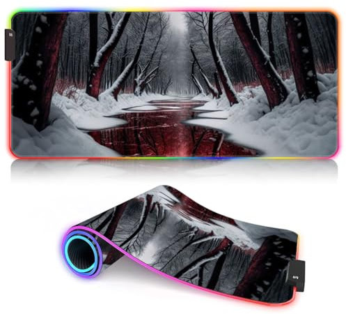 Tapis Souris XXL Gaming RGB LED Anime Grand Tapis Souris 14 Modes d'éclairage Tapis Souris étendu et Tapis Bureau pour Les Jeux Travail Blood River 15,7 x 35,4 Pouces
