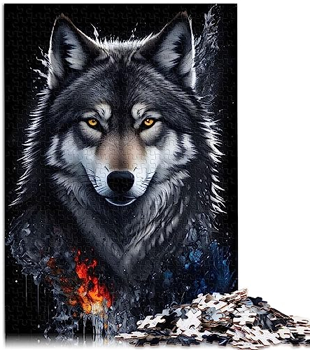 Grauer Wolf-Portrait-Puzzle für Erwachsene und Kinder, 1000 Teile Papppuzzle, Familienpuzzle für Kinder, 26 x 37 cm