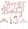 Personalised Rose Gold Happy 13th Birthday Cake Topper with Number 13 Birthday Candles and Star Cupcake Toppers - Cake Decorations Set for Her or Him - (Set of 9)
