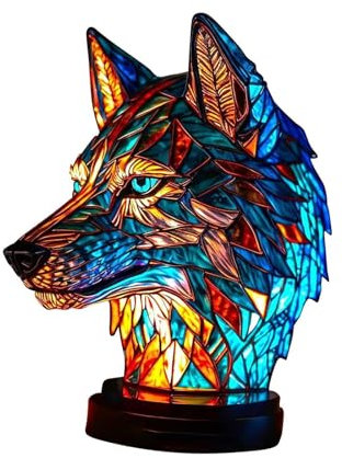 Fenteer Tierlampe aus gebeiztem Kunstharz, Tischlampe, Nachttischlampe, Ornament, Lesebeleuchtung, Retro-Tischlampe, Schreibtischlampe für Nachttisch, Wolf