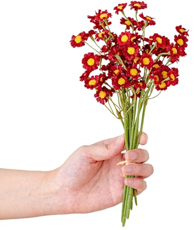 duoyif Kunstblumen Gerbera Rot 6stück Künstliche Schleierkraut Künstlicher Blumen Kamille Weinrot Blumen Kunstblumen Für Party Room Deko Zimmerdeko Büro Frühling Hochzeit Basteln (Rot)