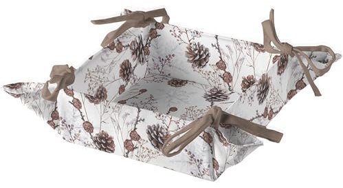 Ambiente Corbeille à pain en coton - 20 x 20 cm - Décoration de table - Branches de pommes de pin - Blanc