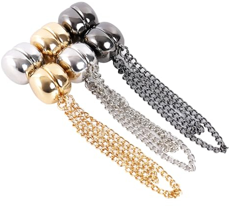 DAMILY 6pcs Starke Hijab Magnet Pins mit Doppelkette Schal Sari Kopftuch Sicherheitsnadeln Magnete Pinless Brosche Damen (Gold, Silber, Schwarz) (Modern)