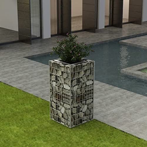 Tino Tech Gabionen-Hochbeet aus Verzinkter Stahl 50x50x100 cm Silber Steinkorb Gabionen Körbe Hochbeet Pflanzen Gartenmauer Gabione aus Metall Garten Gabione Pflanzenwand Gabionen Gitter