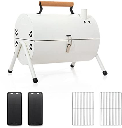 Otufan Holzkohlegrill, tragbarer, doppelseitiger Holzkohlegrill aus Metall für Camping, Picknicks, Partys (Weiß)