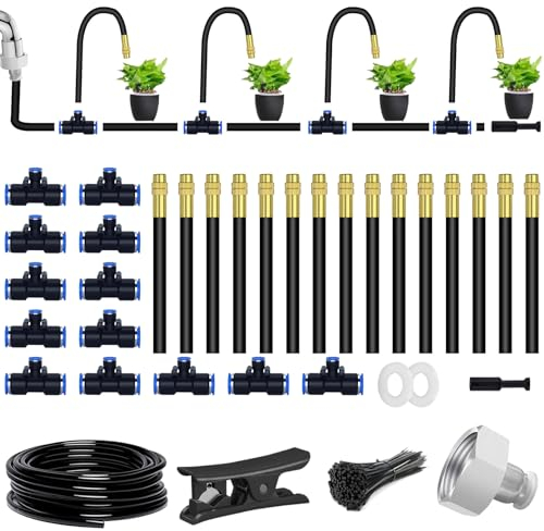 Tivddikun Irrigation System Kit, 360° Bendable Drip Irrigation System with 49FT/15M Drip Irrigation Hose, DIY Automatic Watering System, Drip Irrigation Kits for Garden, Greenhouse, Lawn, Plants