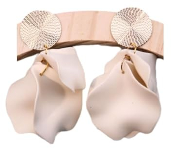 Tesselite Acryl-Ohrringe – Bohemian-Quasten-Ohrringe mit Blütenblatt-Rüschen, Bonbonfarbe, modische Vintage-Ohrringe, Damen-Ohrringe – 1 Stück, Beige, Einheitsgröße