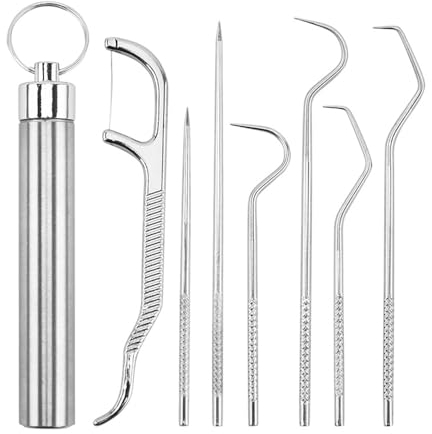 Filo Interdentale, Set Di Stuzzicadenti In Acciaio Inox 304 7 Pezzi Pulizia Denti Filo Interdentale Portatile In Metallo Stuzzicadenti Set Di Secchi Per La Conservazione Toothpicks Filo