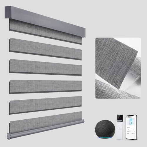 TIPIACE Smart Hard-Wired Motorized Zebra Blinds Lavora con Alexa, Ombra a rullo del tessuto jacquard di mezzo blackout del telecomando, tende a rullo elettriche (Jacquard-grigio)