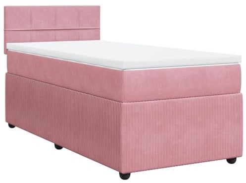 vidaXL Boxspringbett, Einzelbett mit Matratze Matratzenauflage, Bettgestell mit Lattenrost Kopfteil, Polsterbett Bett für Schlafzimmer, Rosa 90x190cm Samt