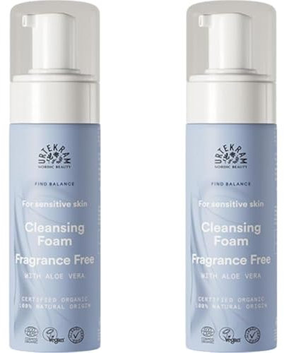 Urtekram Parfümfreier Reinigungsschaum mit feuchtigkeitsspendender Aloe Vera für empfindliche Haut - Find Balance - vegan und natürlich, 150 ml (Packung mit 2)
