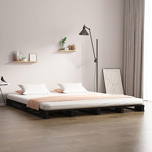 UJCHVHN Beds & Accessories Palettenbett schwarz 120x190 cm kleines Doppelbett Holz Kiefer Betten & Bettrahmen