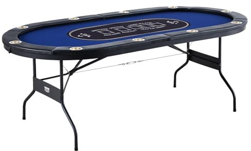 VEVOR 10 Player Foldable Poker Table, Blackjack Texas Holdem Poker Table with Padded Rails and Stainless Steel Cup Holders, Portable Folding Card Board Game Table, 84 Oval Casino Leisure Table