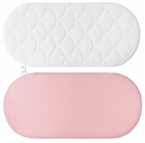 Baby-Matratze Kinderwagen, Wiege, Stubenwagen - Anti-Erstickung Weich Baby Kinderbettmatratze - geprüft nach Oeko-Tex Standard 100 - Bezug 100% Baumwolle abnehmbar & waschbar - 75x35x3 cm oval, Rosa