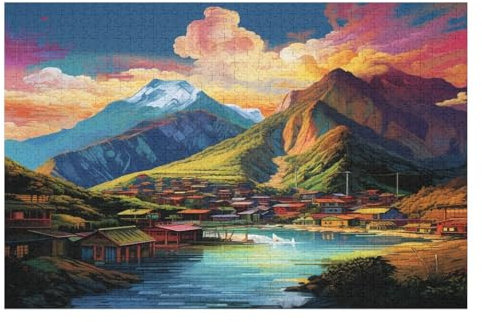 Dörfer Holzpuzzle 1000 Teile Klassische Puzzles Erwachsene Kinder Puzzle DIY Kit Holzspielzeug Einzigartiges Geschenk Moderne Wohnkultur （75×50cm）