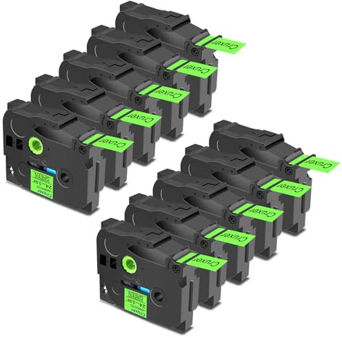 Cruxer 10er-Packung Kompatibel für P-touch TZe-D51 Fluoreszierend Laminierte Bänder, Schwarz auf Green 0,94'' 24mm x 5m Schriftband Ersatz für PT-P710BT PT-E550WVP PT-P750W PT-2730VP Etikettenmarker