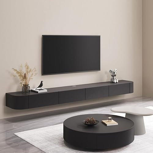 TULAZOU Meuble TV/Banc TV/Meuble TV Suspendu – Blank - 200cm – 2 Compartiments spacieux – Style Contemporain Meuble Salon - Noir