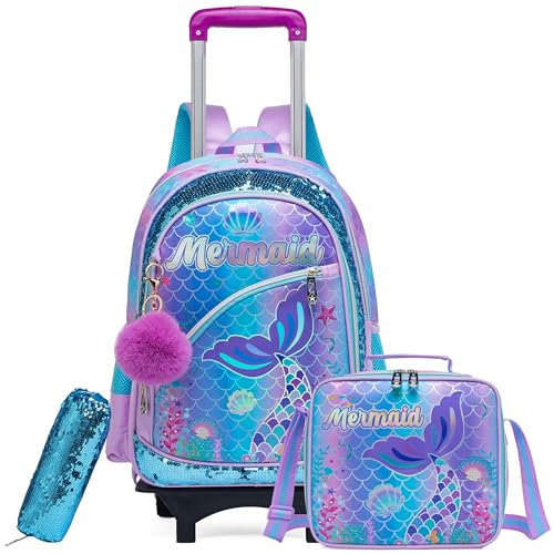 HTgroce Kinder Trolley Rucksack Schultasche Schulranzen Mädchen schultrolleys Schulrucksack Kinderkoffer Rolling School Bag Reisegepäck