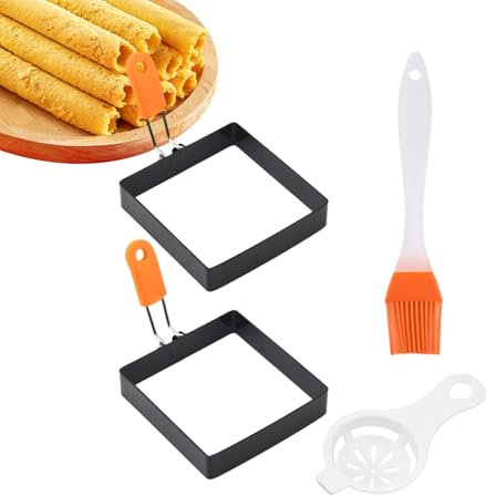 Moldes cuadrados para huevos, de huevo, cuadrada, juego de anillos para huevos , con mango de silicona, anillos para cocinar huevos, antiadherente, para freír huevos y mcmuffins