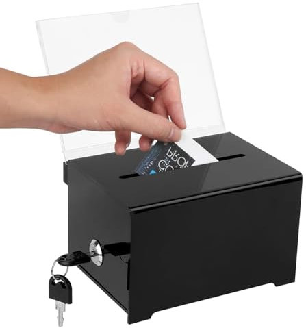 Empfohlene Box, Spendenbox Abschließbar, Acrylspendenbox, Abschließbare Spendenbox, mit Schwarzem Schlüssel, mit Aufklebern, für Rezensionen, Spenden und das Sammeln von Visitenkarten, Schwarz