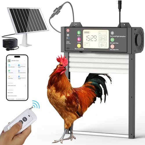 Automatische Hühnerstall-Tür mit Solarpanel, WLAN-App-Steuerung, LCD-Display, Fernbedienung, Zeitschaltuhr