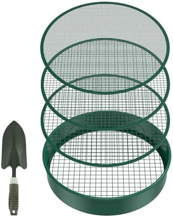 Tuxxjzm Tamis de sol de jardin, tamis de compost de jardin en métal | Équipement professionnel pour débutants avec 4 filtres en maille et pelle pour terres agricoles, serres