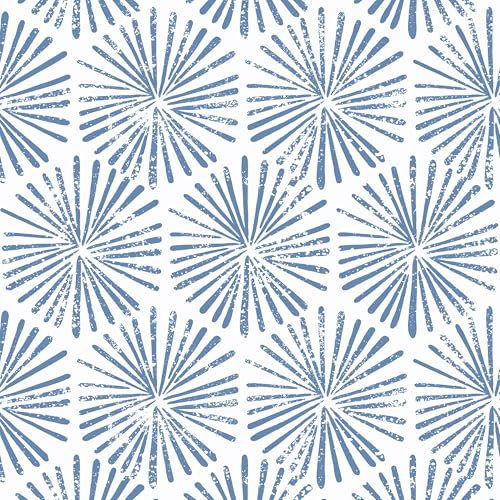 CiCiwind Peel and Stick Wallpaper Geometric Firework Pattern Self Adhesive Film Easy to Clean Contact Paper Sticky Back Plastic Vinyl Wrap for Bedroom Cabinet Wall Blue and White 44X300cm