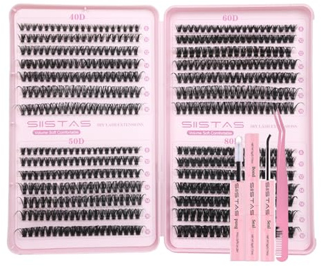 Kit di extension per ciglia, 546 pezzi, ciuffetti di ciglia singoli, 40D, 50D, 60D, 80D, effetto naturale, 8-16 mm, donano volume, con colla e pinzetta per ciglia, adatto per principianti (B03Kit)