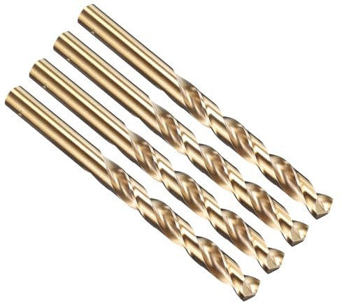 PATIKIL Brocas de 10mm, Vástago Recto Jobber M35 Cobalto 5% Acero de Alta Velocidad 135°, Acabado Dorado para Acero Inoxidable Metal Duro - Paquete de 4