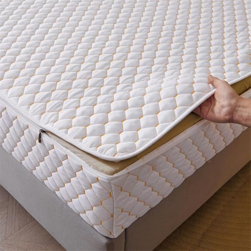 TYYUETY Coprimaterasso Matrimoniale con Cerniera, coprimaterasso Spesso, coprimaterasso Traspirante-White- 120x200+30cm