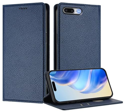 Coque pour iphone 6 Plus/7/8 Plus, Housse en RFID Etui en Cuir PU Portefeuille [Antichoc] [Magnétique] [Porte Cartes] [Stand Fonction] Flip Coque (Bleu)