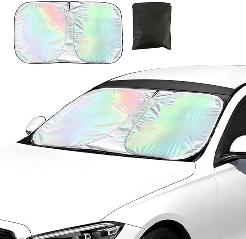 KASESSS Láser Parasol Coche Delantero, 145 × 80 Cm Parasol Coche Delantero, Plegable Reflectante con Protección UV Tapasol para Coche-Parabrisa con Bolsa De Almacenaje para La Mayoría De Vehículos
