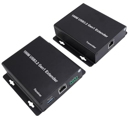 Cuifati USB 3.2 Extender Over Ethernet, 4 Port USB 3.2 Gen 1 Extender Kit with Transmitter Receiver, for PC Webcam Security Camera System Up to 100m 5Gbps (UK Plug)